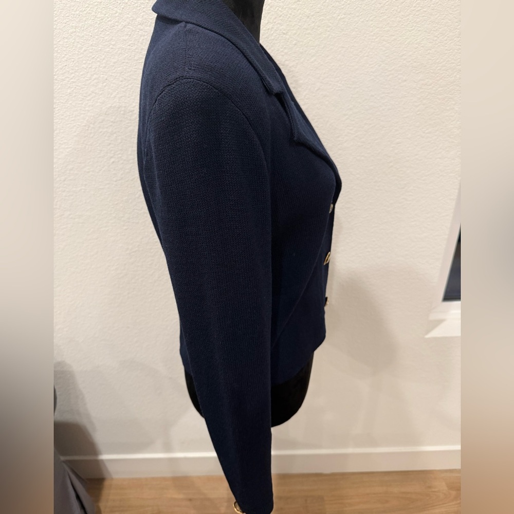 St. John Separates Navy Santana Knit Jacket Gold Logo Buttons Size L - Picture 3 of 12